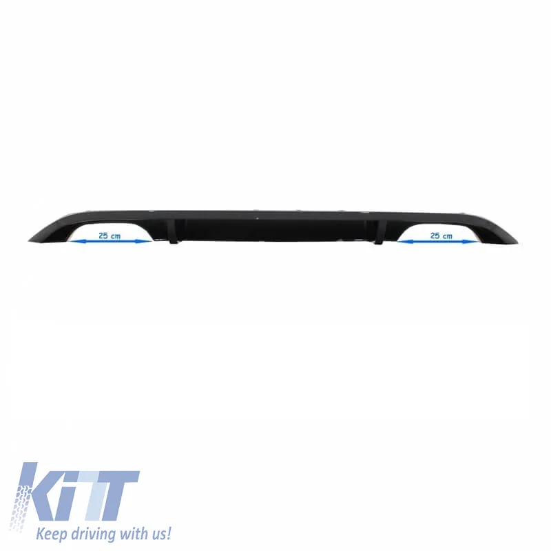 Rear Bumper Diffuser suitable for VW Golf VII (7) 13-17 R-Look for Normal & GTI Bumper with 2 Double Exhaust Left & Right Glossy Black from ABS Plastic 1pc