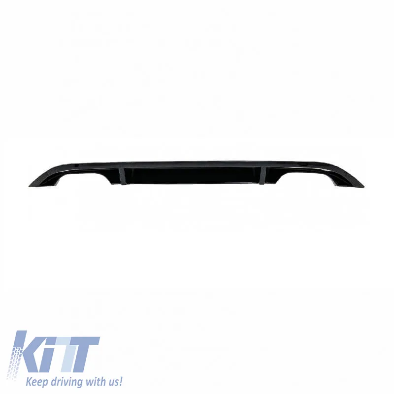 Rear Bumper Diffuser suitable for VW Golf VII (7) 13-17 R-Look for Normal & GTI Bumper with 2 Double Exhaust Left & Right Glossy Black from ABS Plastic 1pc