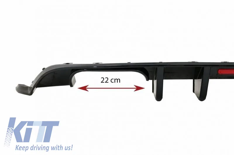 Rear Bumper Diffuser suitable for VW Golf VII (7.5) 17-20 Facelift R-Look Glossy Black With Led Stop Light