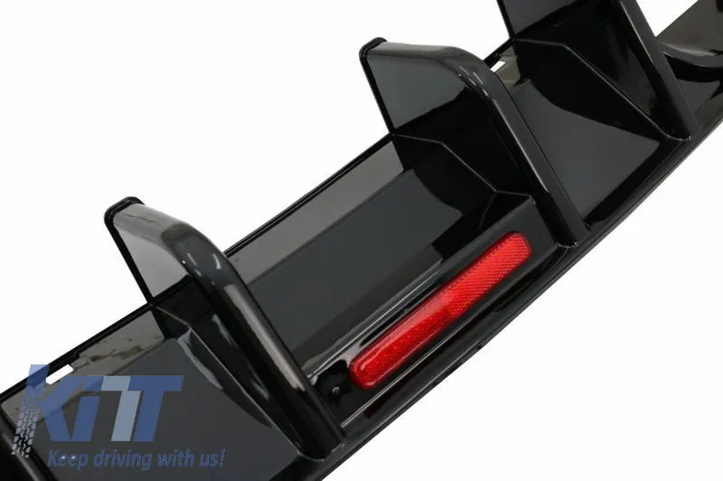 Rear Bumper Diffuser suitable for VW Golf VII (7.5) 17-20 Facelift R-Look Glossy Black With Led Stop Light