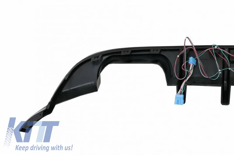 Rear Bumper Diffuser suitable for VW Golf VII (7.5) 17-20 Facelift R-Look Glossy Black With Led Stop Light