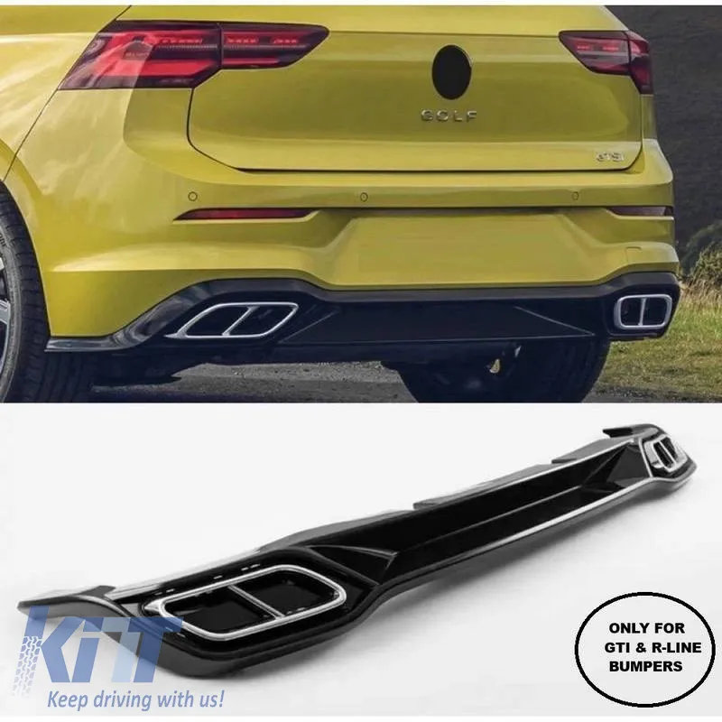 Rear Bumper Diffuser suitable for VW Golf VIII (8) 2019+ R-Line suitable for R-Line & GTI Bumper Glossy Black from ABS Plastic