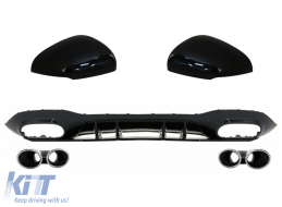Rear Bumper Diffuser with Chrome Exhaust and Mirror Covers suitable for Mercedes A-Class W177 Hatchback (05.2018-2022) - CORDMBW177AMGHCMC