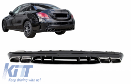 Rear Bumper Diffuser with Exhaust Muffler Tips suitable for Mercedes C-Class W205 S205 (2014-2020) C63S Design Only for AMG Sport Line-image-6056947
