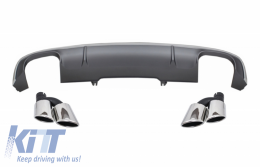 image-67-Rear Bumper Diffuser with Exhaust Muffler Tips Tail Pipes suitable for Audi A4 B9 8W Sedan Avant S-line (2016-2018) S4 Design
