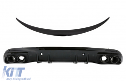Rear Bumper Diffuser with Exhaust Muffler Tips suitable for Mercedes C-Class W205 (2014-2020) and Trunk Spoiler Piano Black