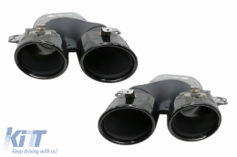 Rear Bumper Diffuser with Exhaust Muffler Tips suitable for Mercedes C-Class W205 (2014-2020) and Trunk Spoiler Piano Black-image-6073653