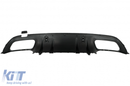 Rear Bumper Diffuser with Exhaust Muffler Tips and Trunk Spoiler Matte Black suitable for Mercedes C-Class W205 S205 AMG Sport Line (2014-2020) C43 Design-image-6078662