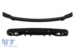 Rear Bumper Diffuser with Exhaust Muffler Tips and Trunk Spoiler Matte Black suitable for Mercedes C-Class W205 S205 AMG Sport Line (2014-2020) C43 Design