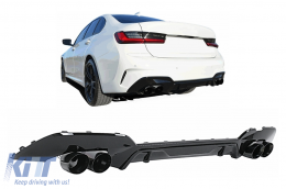 Rear Bumper Diffuser with Exhaust Tips suitable for BMW 3 Series G20 G28 Sedan G21 Touring (2018-06.2022) Black - RDBMG20M3CP