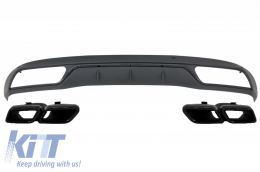 Rear Bumper Diffuser with Muffler Tips suitable for Mercedes C-Class W205 S205 (2014-2018) C63 Look Shadow Black only for Standard Bumper - CORDMBW205NB