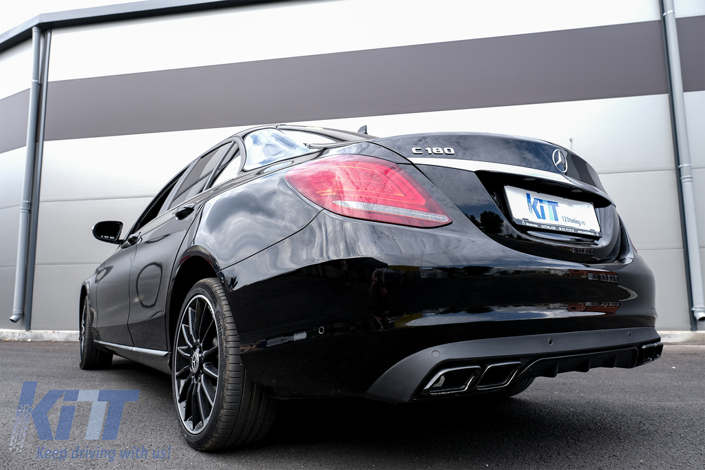 rear bumper diffuser with muffler tips suitable for mercedes c class w205 s205 2014 2018 c63 look shadow black only for standard bumper carpartstuning com