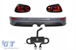 image-6-Rear Bumper Extension Complete Exhaust System suitable for VW Golf V 2003-2008 with Taillights Red/Smoke Dynamic R32 Look
