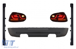 Rear Bumper Extension Twin Outlet with Taillight LED Smoke Black and Side Skirts suitable for VW Golf 5 V (2003-2007) GTI Design - COCBVWG5GTIDOSSTLS