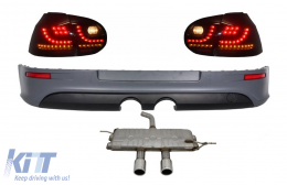 Rear Bumper Extension with Taillights LED Smoke Black and Complet Exhaust System suitable for VW Golf 5 V (2003-2007) R32 Look - CORBVWG5R32TLSES