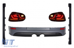 Rear Bumper Extension with Taillights LED Smoke Black and Side Skirts suitable for VW Golf 5 V (2003-2007) R32 Look - COCBVWG5R32TLSSS