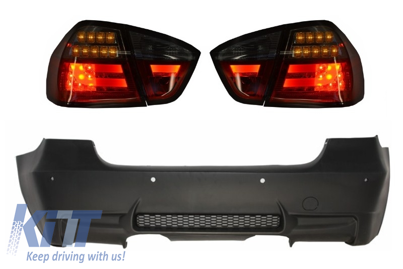Hátsó lökhárító M3 Design PDC LED hátsó lámpákkal, piros/füstös BMW 3-as sorozat E90 2005-2008-hoz