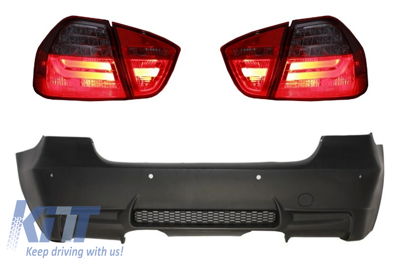 Hátsó lökhárító M3 Design PDC LED hátsó lámpákkal, piros/füstös BMW 3-as sorozat E90 2005-2008-hoz