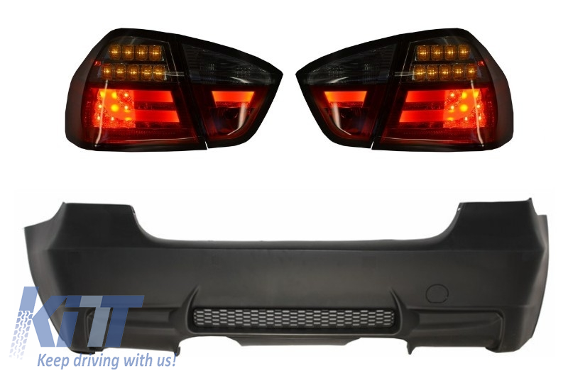 Hátsó lökhárító M3 Design PDC LED hátsó lámpák nélkül, piros/füstös BMW 3 Series E90 2005-2008-hoz