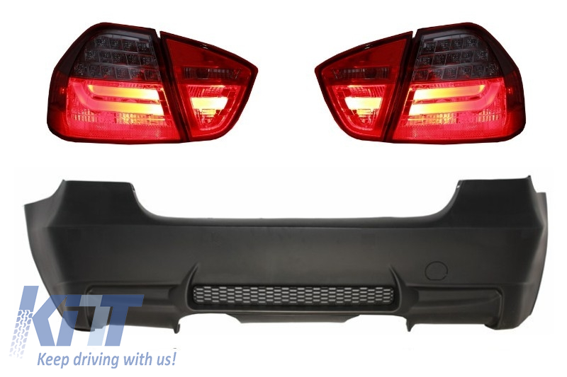 Hátsó lökhárító M3 Design PDC LED hátsó lámpák nélkül, piros/füstös BMW 3 Series E90 2005-2008-hoz