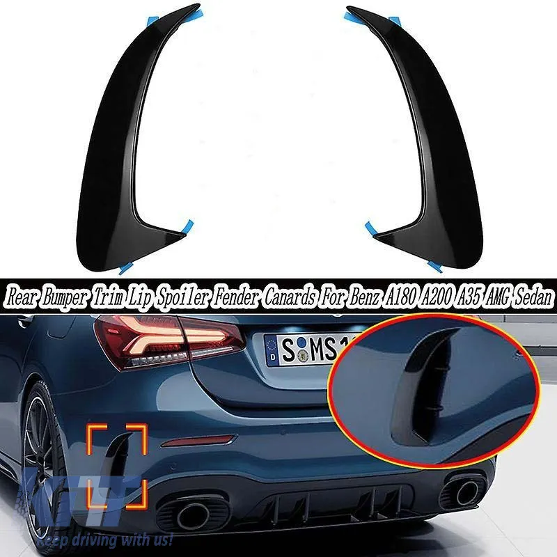 Rear Bumper Side Flaps / Vents Suitable for Mercedes-Benz A-Class V177 Sedan With A Design Line Bumper Glossy Black 2 Pieces