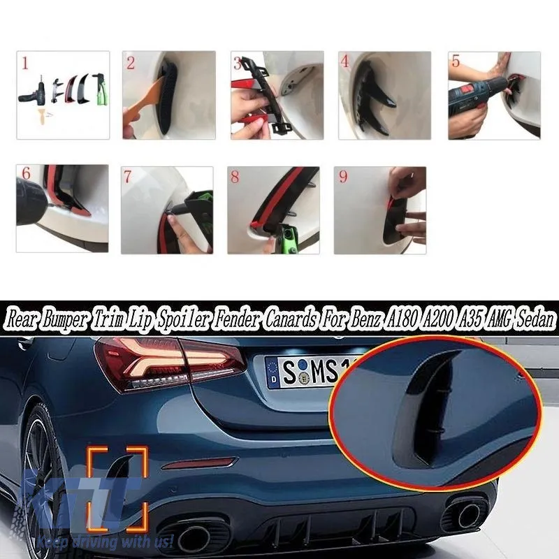 Rear Bumper Side Flaps / Vents Suitable for Mercedes-Benz A-Class V177 Sedan With A Design Line Bumper Glossy Black 2 Pieces