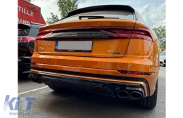 Rear Bumper Spoiler Valance Diffuser Double Outlet suitable for Audi Q8 S-Line (2018-2023) Black Tips-image-6277836