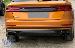 Rear Bumper Spoiler Valance Diffuser Double Outlet suitable for Audi Q8 S-Line (2018-2023) Black Tips-image-6261200
