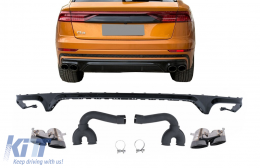 Rear Bumper Spoiler Valance Diffuser Double Outlet suitable for Audi Q8 S-Line (2018-2023) Black Tips - RDAUQ8SBAP