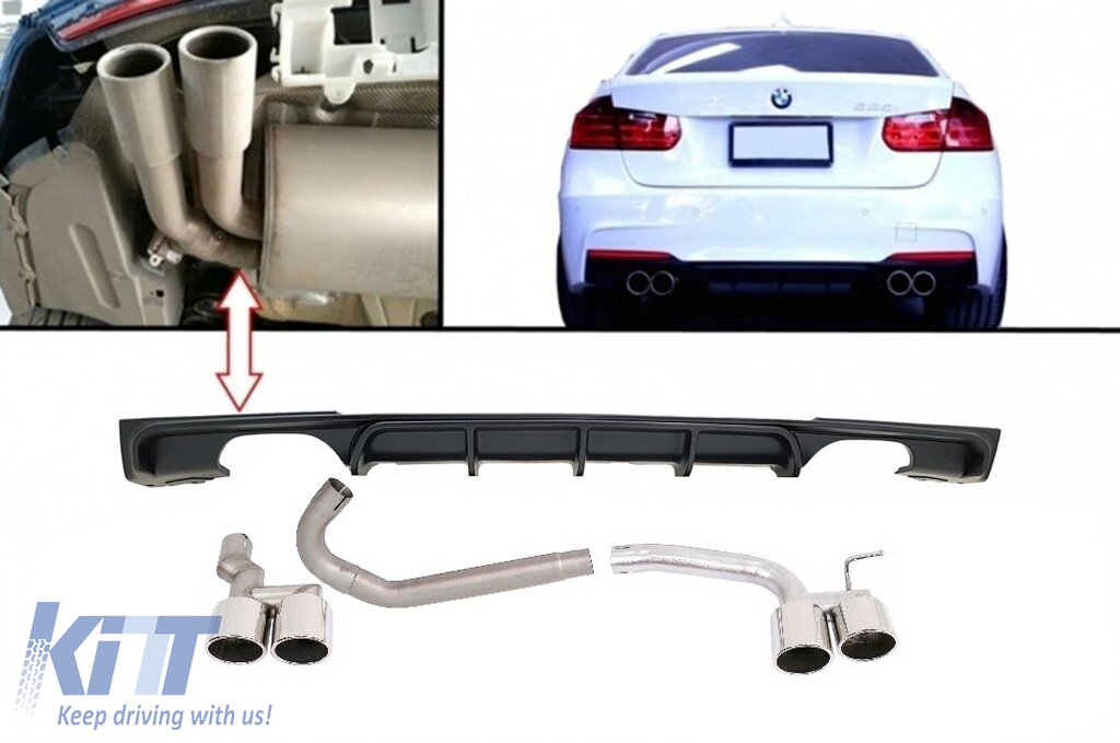Rear Bumper Spoiler Valance Diffuser with Twin Double Exhaust Systems Muffler Tips M3 M