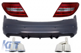 Rear Bumper suitable for MERCEDES C-Class W204 (11-14) Facelift C63 A-Design with Exhaust Muffler Tips and LED Taillights