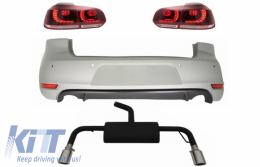 Rear Bumper suitable for VW Golf 6 VI (2008-2012) with Complete Exhaust System and Taillights FULL LED Cherry Red GTI Design - CORBVWG6GTIESRCLED