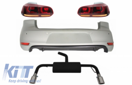 Rear Bumper suitable for VW Golf 6 VI (2008-2012) with Complete Exhaust System and Taillights FULL LED Dynamic Sequential Turning Light GTI Design - CORBVWG6GTIESRSFW
