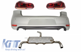 Rear Bumper suitable for VW Golf 6 VI (2008-2012) with Exhaust System and Taillights FULL LED Cherry Red GTI Design