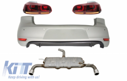 Rear Bumper suitable for VW Golf 6 VI (2008-2012) with Exhaust System and Taillights FULL LED Dynamic Sequential Turning Light GTI Design