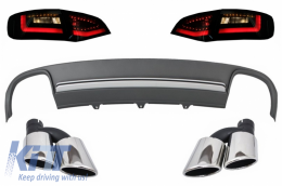Rear Bumper Valance Air Diffuser and Exhaust Muffler Tips with LED Taillights Dynamic Black/Smoke suitable for AUDI A4 B8 8K Pre Facelift Avant 2008-2011 S4 Design - CORDAUA4B8S4BSY