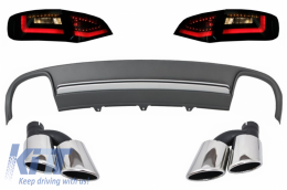 Rear Bumper Valance Air Diffuser and Exhaust Muffler Tips with LED Taillights Dynamic Black/Smoke suitable for AUDI A4 B8 8K Pre Facelift Avant 2008-2011 S4 Design