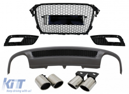 Rear Bumper Valance Air Diffuser and Exhaust Muffler Tips suitable for AUDI A4 B8 Facelift Limousine/Avant (2012-2015) with Badgeless Front Grille and Fog Lamp Covers S-Line Look only Standard Bumper - CORDAUA4B8S4FNSG