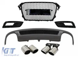 image-79-Rear Bumper Valance Air Diffuser and Exhaust Muffler Tips suitable for Audi A4 B8 Facelift Limousine Avant (2012-2015) with Badgeless Front Grille and Fog Lamp Covers S-Line Look only Standard Bumper
