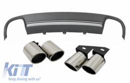 Rear Bumper Valance Air Diffuser suitable for Audi A4 B8 Pre Facelift (2008-2011) with Exhaust Muffler Tips Tail Pipes Limousine/Avant S4 Design - CORDAUA4B8S4TY