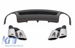 Rear Bumper Valance Air Diffuser suitable for Audi A4 B8 Pre Facelift Limousine Avant (2008-2011) with Exhaust Muffler Tips Tail Pipes S-Line Design only Standard Bumper - CORDAUA4B8S4NTY