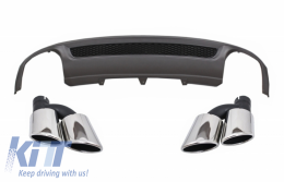 image-2-Rear Bumper Valance Air Diffuser suitable for Audi A4 B8 Pre Facelift Limousine Avant (2008-2011) with Exhaust Muffler Tips Tail Pipes S-Line Design only Standard Bumper