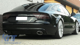 Rear Bumper Valance Air Diffuser suitable for Audi A7 4G (2010-2014) with Exhaust Tips RS7 Design Black-image-6277723