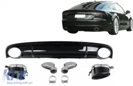 Rear Bumper Valance Air Diffuser suitable for Audi A7 4G (2010-2014) with Exhaust Tips RS7 Design Black-image-6277810