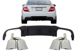 Rear Bumper Valance Air Diffuser with Exhaust Muffler Tips suitable for MERCEDES C-class W204 C204 AMG Sport Line (2012-2014) Limousine Coupe - CORDMBW204FMT