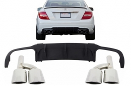 Rear Bumper Valance Air Diffuser with Exhaust Muffler Tips suitable for MERCEDES C-class W204 C204 AMG Sport Line (2012-2014) Limousine Coupe - CORDMBW204F1