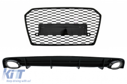 Rear Bumper Valance Diffuser and Exhaust Tips for Audi A6 4G Facelift (2015-2018) with Front Grille RS6 Design Black only S-Line Bumper - CORDAUA64GFRS6BFG