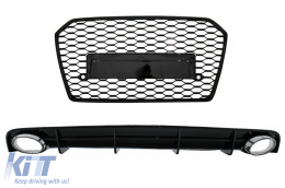 Rear Bumper Valance Diffuser and Exhaust Tips for Audi A6 4G Facelift (2015-2018) with Front Grille RS6 Design Black only S-Line Bumper