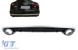 Rear Bumper Valance Diffuser and Exhaust Tips suitable for Audi A6 4G C7 Facelift (2015-2018) RS6 Design - RDAUA64GFRS6