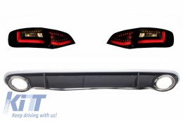 Rear Bumper Valance Diffuser & Exhaust Tips with LED Taillights Dynamic Black/Smoke suitable for AUDI A4 B8 Avant Pre Facelift (2007-2011) RS4 Design - CORDAURS4BSY